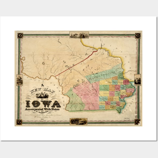 Vintage Map of Iowa (1845) Wall Art by Bravuramedia
